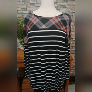 Maurices 24/7 Plaid Stripe Blocked‎ Football Sweater XL